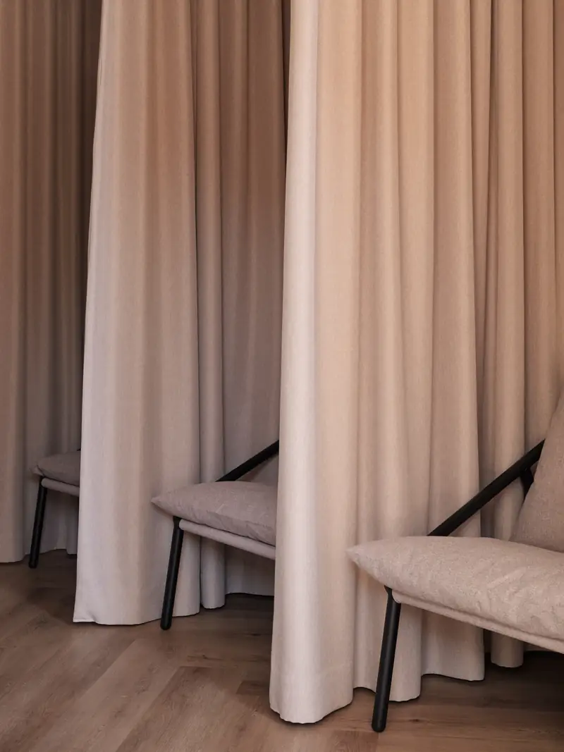 Linen curtains in the waiting area